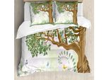 Abakuhaus Copripiumino Naturale, Colore Farfalle Primaverili, Antiacaro, Adatto A Chi Soffre Di Allergie, Con Federe, 200 Cm X 200 Cm - 80 X 80 Cm, Verde Marrone Bianco