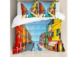 Abakuhaus Copripiumino Stadt-Liebe, Vita Urbana Con Barche, Antiacaro, Adatto A Chi Soffre Di Allergie, Con Federe, 155 Cm X 220 Cm - 80 X 80 Cm, Multicolore