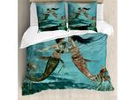 Abakuhaus Copripiumino Sirena, Stella Marina E Alghe, Antiacaro Adatto A Chi Soffre Di Allergie Con Federe, 200 Cm X 200 Cm - 80 X 80 Cm, Multicolore