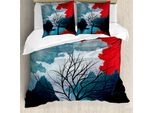 Abakuhaus Copripiumino Albero Solitario, Natura Idilliaca, Antiacaro, Adatto A Chi Soffre Di Allergie, Con Federe, 200 Cm X 200 Cm - 80 X 80 Cm, Blu Vermiglio