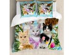 Abakuhaus Copripiumino Per Amanti Dei Gatti, Gatti, Casa Felina, Antiacaro, Adatto A Chi Soffre Di Allergie, Con Federe, 155 Cm X 220 Cm - 80 X 80 Cm, Multicolore