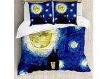 Abakuhaus Copripiumino Luna, Case Di Campagna Luna Piena, Antiacaro Adatto A Chi Soffre Di Allergie Con Federe, 155 Cm X 220 Cm - 80 X 80 Cm, Blu Scuro, Nero, Giallo