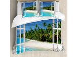 Abakuhaus Copripiumino Ocean, Paradise Island Palme, Antiacaro, Adatto A Chi Soffre Di Allergie, Con Federe, 155 Cm X 220 Cm - 80 X 80 Cm, Bianco Verde Blu
