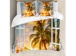Copripiumino Abakuhaus, Paesaggio Sea Ocean Palms, Antiacaro, Adatto A Chi Soffre Di Allergie, Con Federe, 200 Cm X 200 Cm - 80 X 80 Cm, Multicolore