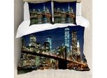Abakuhaus New York Copripiumino, Brooklyn Bridge, Antiacaro, Adatto A Chi Soffre Di Allergie, Con Federe, 155 Cm X 220 Cm - 80 X 80 Cm, Multicolore