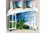 Abakuhaus Copripiumino Tropico, Vista Finestra Color Verde, Antiacaro, Adatto A Chi Soffre Di Allergie, Con Federe, 155 Cm X 220 Cm - 80 X 80 Cm, Multicolore