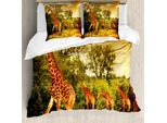 Abakuhaus Copripiumino Giraffa, Animali Della Savana, Antiacaro, Adatto A Chi Soffre Di Allergie, Con Federe, 155 Cm X 220 Cm - 80 X 80 Cm, Arancione Scuro Verde