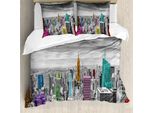 Abakuhaus New York Copripiumino, Architettura Urbana, Antiacaro, Adatto A Chi Soffre Di Allergie, Con Federe, 155 Cm X 220 Cm - 80 X 80 Cm, Multicolore