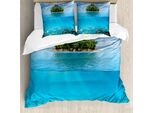 Abakuhaus Copripiumino Tropicale, Piccola Isola Nell'oceano, Antiacaro, Adatto A Chi Soffre Di Allergie, Con Federe, 200 Cm X 200 Cm - 80 X 80 Cm, Aqua Forest Green