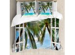 Abakuhaus Copripiumino Tropico, Finestra Sulla Spiaggia Esotica, Antiacaro, Adatto A Chi Soffre Di Allergie, Con Federe, 155 Cm X 220 Cm - 80 X 80 Cm, Multicolore