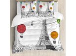 Abakuhaus Paris Copripiumino, Torre Eiffel E Palloncini, Antiacaro, Adatto A Chi Soffre Di Allergie, Con Federe, 155 Cm X 220 Cm - 80 X 80 Cm, Multicolore