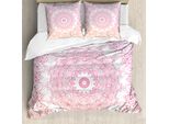 Abakuhaus Copripiumino Mandala, Disegno Floreale, Antiacaro, Adatto A Chi Soffre Di Allergie, Con Federe, 155 Cm X 220 Cm - 80 X 80 Cm, Arancione, Rosa, Bianco
