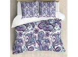 Abakuhaus Copripiumino Paisley, Bohemic Blumenland, Antiacaro, Adatto A Chi Soffre Di Allergie, Con Federe, 200 Cm X 200 Cm - 80 X 80 Cm, Bianco Viola Blu