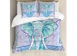 Abakuhaus Copripiumino Elefante, Motivi Ovali, Antiacaro, Adatto A Chi Soffre Di Allergie, Con Federe, 155 Cm X 220 Cm - 80 X 80 Cm, Multicolore