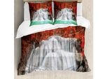Abakuhaus Copripiumino Paesaggio, Fiume In Autunno, Antiacaro, Adatto A Chi Soffre Di Allergie, Con Federe, 155 Cm X 220 Cm - 80 X 80 Cm, Vermiglio Azzurro Pallido