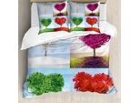 Abakuhaus Copripiumino Naturale, Motivo Cuori E Alberi, Antiacaro, Adatto A Chi Soffre Di Allergie, Con Federe, 155 Cm X 220 Cm - 80 X 80 Cm, Multicolore