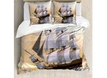 Abakuhaus Copripiumino Marittimo, Nave Sull'oceano, Antiacaro, Adatto A Chi Soffre Di Allergie, Con Federe, 200 Cm X 200 Cm - 80 X 80 Cm, Multicolore