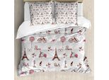Abakuhaus Paris Copripiumino, Biciclette Torre Eiffel E Cuori, Antiacaro, Adatto A Chi Soffre Di Allergie, Con Federe, 155 Cm X 220 Cm - 80 X 80 Cm, Azzurro, Marrone E Rosa