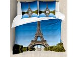 Abakuhaus Paris Copripiumino, Riflesso Dell'acqua Sulla Torre Eiffel, Antiacaro, Adatto A Chi Soffre Di Allergie, Con Federe, 155 Cm X 220 Cm - 80 X 80 Cm, Verde, Grigio, Blu