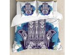 Abakuhaus Set Copripiumino Hamsa Per Letti Matrimoniali, Mistica Arte Simbolica Orientale, Antiacaro, Adatto A Chi Soffre Di Allergie, Con Federe, Viola Scuro, Bianco E Blu