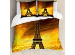 Abakuhaus Copripiumino Torre Eiffel, Parigi Lieber Sonnenaufgang, Antiacaro, Adatto A Chi Soffre Di Allergie, Con Federe, 200 Cm X 200 Cm - 80 X 80 Cm, Giallo Marrone