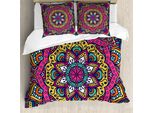 Abakuhaus Copripiumino Mandala, Motivo Floreale Colorato, Antiacaro, Adatto A Chi Soffre Di Allergie, Con Federe, 155 Cm X 220 Cm - 80 X 80 Cm, Multicolore Bianco