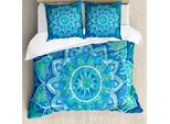 Abakuhaus Copripiumino Mandala, Grunge Moderno, Antiacaro Adatto A Chi Soffre Di Allergie Con Federe, 155 Cm X 220 Cm - 80 X 80 Cm, Azzurro Bianco