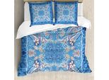 Abakuhaus Copripiumino Paisley, Fiori Classici, Antiacaro, Adatto A Chi Soffre Di Allergie, Con Federe, 155 Cm X 220 Cm - 80 X 80 Cm, Blu Navy, Azzurro, Bianco