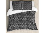 Abakuhaus Set Copripiumino Asiatico Per Letti Matrimoniali, Pizzo Tradizionale, Antiacaro, Adatto A Chi Soffre Di Allergie, Con Federe, Nero E Bianco