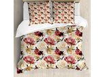 Abakuhaus Copripiumino Rosa, Rose Acquerellate E Peonie, Antiacaro, Adatto A Chi Soffre Di Allergie, Con Federe, 155 Cm X 220 Cm - 80 X 80 Cm, Rosa Essiccata Color Crema Rubino