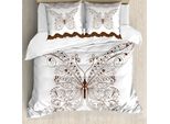 Abakuhaus Copripiumino Butterfly, Stile Retrò Astratto Primaverile, Antiacaro E Anallergico, Con Federe, 155 Cm X 220 Cm - 80 X 80 Cm, Bianco, Marrone, Grigio