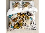 Abakuhaus Copripiumino Butterfly, Monarch Vintage Damask, Antiacaro, Adatto A Chi Soffre Di Allergie, Con Federe, 200 Cm X 200 Cm - 80 X 80 Cm, Pale Brown Sky Blue