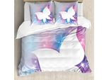 Abakuhaus Copripiumino Butterfly, Fiori Bianchi, Antiacaro, Adatto A Chi Soffre Di Allergie, Con Federe, 200 Cm X 200 Cm - 80 X 80 Cm, Bianco Rosa Blu