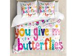Abakuhaus Copripiumino Butterfly, Parole Cuore Cartoon, Antiacaro, Adatto A Chi Soffre Di Allergie, Con Federe, 200 Cm X 200 Cm - 80 X 80 Cm, Multicolore