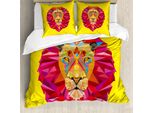 Abakuhaus Copripiumino Zoo, Volto Di Leone Geometrico, Antiacaro, Adatto A Chi Soffre Di Allergie, Con Federe, 200 Cm X 200 Cm - 80 X 80 Cm, Multicolore