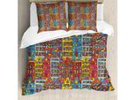 Abakuhaus Cartoon Apartments Copripiumino, Sketch Amsterdam, Antiacaro, Adatto A Chi Soffre Di Allergie, Con Federe, 155 Cm X 220 Cm - 80 X 80 Cm, Multicolore
