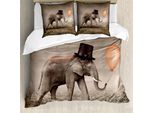 Abakuhaus Copripiumino Elefante, Illusionista Elefante, Antiacaro Adatto A Chi Soffre Di Allergie Con Federe, 155 Cm X 220 Cm - 80 X 80 Cm, Arancione Nero Taupe