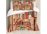 Abakuhaus Venezia Copripiumino, Old Town Stone Bridge, Antiacaro, Adatto A Chi Soffre Di Allergie, Con Federe, 155 Cm X 220 Cm - 80 X 80 Cm, Sabbia Marrone Marrone Rosso