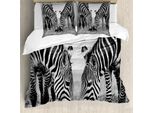 Abakuhaus Copripiumino Per Animali Domestici, Wildlife Burchell, Antiacaro, Adatto A Chi Soffre Di Allergie, Con Federe, 155 Cm X 220 Cm - 80 X 80 Cm, Bianco E Nero