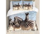Abakuhaus Copripiumino Con Motivi Animali, Namibia Africa Safari, Antiacaro, Adatto A Chi Soffre Di Allergie, Con Federe, 200 Cm X 200 Cm - 80 X 80 Cm, Azzurro, Beige, Nero