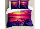 Abakuhaus Americana Copripiumino, Tramonto Sul Mare Nuvoloso, Antiacaro Adatto A Chi Soffre Di Allergie Con Federe, 155 Cm X 220 Cm - 80 X 80 Cm, Viola, Rosso, Giallo