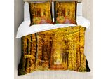 Abakuhaus Copripiumino Wald, Foglie Autunnali, Antiacaro, Adatto A Chi Soffre Di Allergie, Con Federe, 200 Cm X 200 Cm - 80 X 80 Cm, Giallo E Marrone