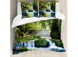 Abakuhaus Copripiumino Rainforest, Foglie Nebulosa, Antiacaro Adatto A Chi Soffre Di Allergie Con Federe, 155 Cm X 220 Cm - 80 X 80 Cm, Giallo Verde Blu