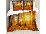 Abakuhaus Copripiumino Wald, Foggy Sonnenuntergang Sunbeams, Antiacaro, Adatto A Chi Soffre Di Allergie, Con Federe, 200 Cm X 200 Cm - 80 X 80 Cm, Arancione Marrone Giallo