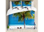 Abakuhaus Copripiumino Da Spiaggia, Island Palms Solarium, Antiacaro, Adatto A Chi Soffre Di Allergie, Con Federe, 200 Cm X 200 Cm - 80 X 80 Cm, Verde, Blu, Bianco
