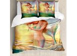 Abakuhaus Copripiumino Sirena, Sirena Che Suona Il Violino, Antiacaro, Adatto A Chi Soffre Di Allergie, Con Federe, 200 Cm X 200 Cm - 80 X 80 Cm, Multicolore