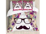 Abakuhaus Copripiumino Geometrico, Occhiali Hipster Con Baffi, Antiacaro, Adatto A Chi Soffre Di Allergie, Con Federe, 200 Cm X 200 Cm - 80 X 80 Cm, Multicolore