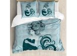 Abakuhaus Set Copripiumino Blu Scuro Per Letti Matrimoniali, Sirena Addormentata, Antiacaro, Adatto A Chi Soffre Di Allergie, Con Federe, Blu Scuro-Verde
