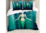 Abakuhaus Copripiumino Sirena, Vita Sottomarina, Antiacaro, Adatto A Chi Soffre Di Allergie, Con Federe, 200 Cm X 200 Cm - 80 X 80 Cm, Verde Aqua Lilla