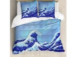 Abakuhaus Set Copripiumino Blu Per Letti Matrimoniali, Grande Tsunami Oceano Natura, Antiacaro, Adatto A Chi Soffre Di Allergie, Con Federe, Azzurro
